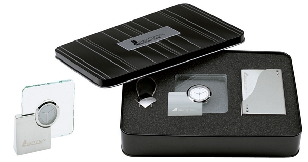 Business Card Holder with 3 Dots / Clock / Keyring Giftset