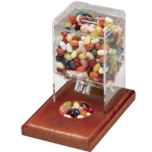 Desktop candy dispenser w/ wooden base - B Fills