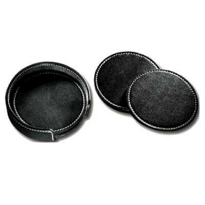 Leather Deluxe Round Coaster Set
