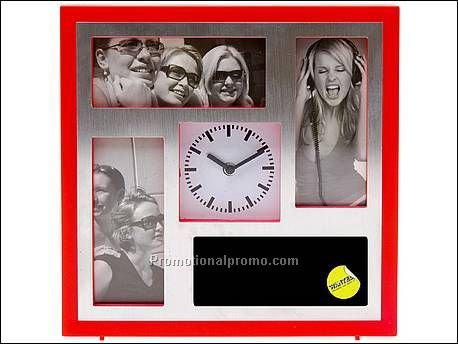 Alarm clock w. 4 picture frames red