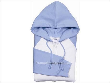 Bella Fleece Raglan Hooded Zip, White/Baby Blue