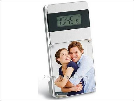 Bureauklok met fotolijstje.