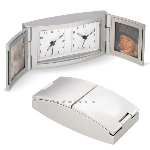 Clock - Dual Time, Zinc Alloy, 2" x 4.25" x 4.25"
