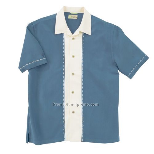 Cubavera Grid Texture Camp Shirt With Embroidery