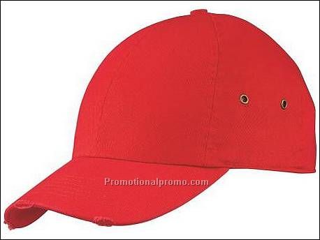Damaged 6 panel cap. Washed katoen.