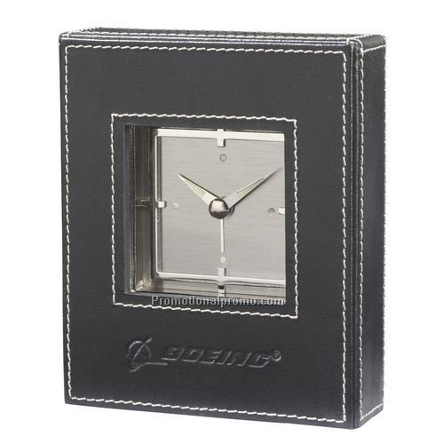 Desk Clock - Metropolitan Leather Desk Clock, Bonded Leather, 4.5"x1.125"