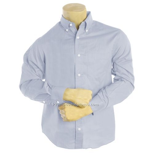 Dress Shirt  - Devon & Jones Blue Men's Savile Pattern Dress Shirt, Blue Herringbone, Pima Cotton