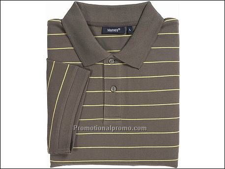 Hanes Polo striped polo, Khaki/Yellow