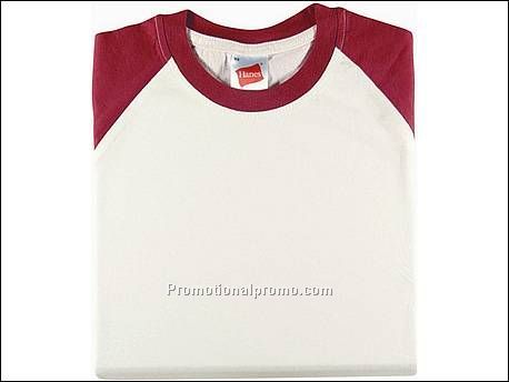 Hanes T-shirt Baseball-T S/S, White/Burgundy