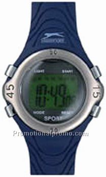 SLAZENGER DIGITAL WATCH - PVC case and strap in blue colour with metal ring, 3ATM water resistant. I