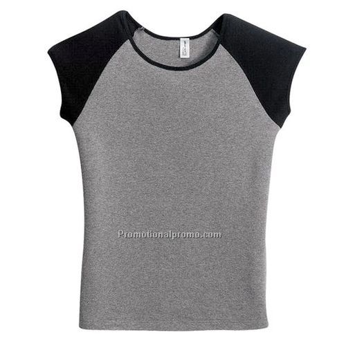 T-Shirt - District Threads Ladies Cap Sleeve Raglan Tee, Ring Spun Combed Cotton, 5.9 oz