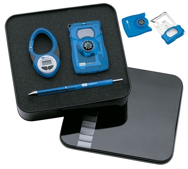 Plastic Pen / Carabiner Watch / 10 in 1 Compass Survival Card Giftset