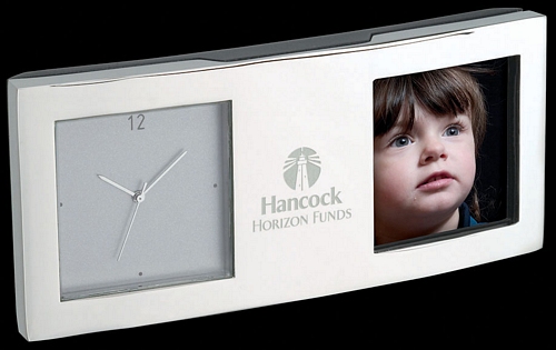 Chrome Clock & Photo frame with gray magnetic back