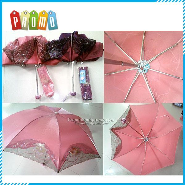 3 folded Sun Umbrella Parasols with embroidery