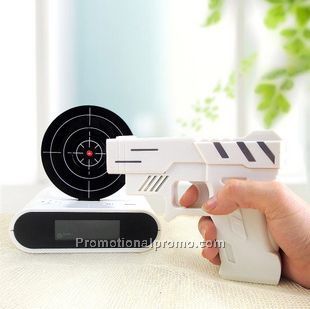 Novelty Gadget Funny LCD Gun Alarm Clock,Lazy guy gun shooting alarm clock laser gun target alarm clock Gun alarm Clock