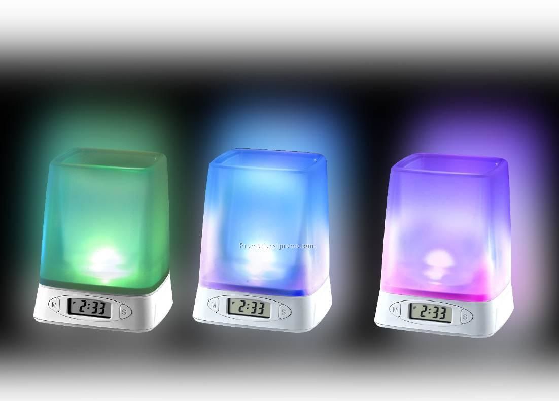 Acrylic pen holder with alarm clock