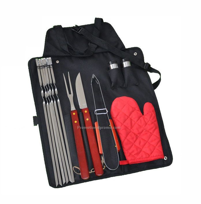 Wooden Handle Barbecue Apron Tool Set