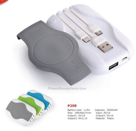 New Design 3 In 1 Built In Cable 5000 mAh Power Bank For iPhone Micro And USB