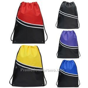 Promotional Gift our Striking colorful 210D Polyester drawstring backpack with large zipper front pocket with iPod and ear phone outlet