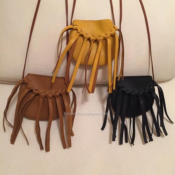 Embossed PU leather fringed bag