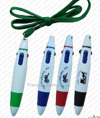 4 Color Ball pen with lanyard