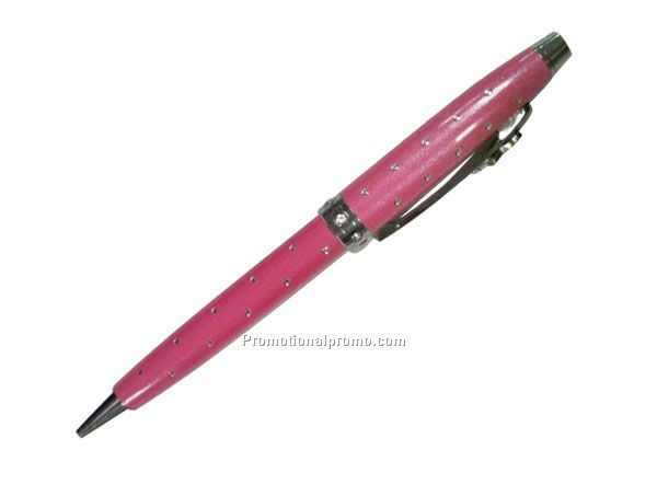 Red buniess metal ballpoint pen wih diamond