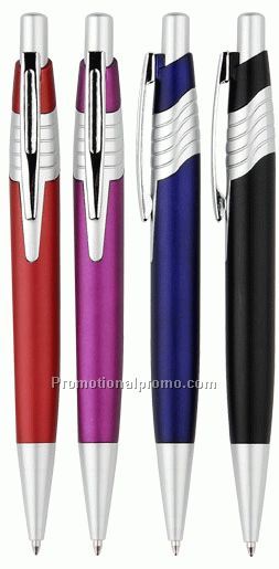 Promotional plastic ballpoint pen with metal clip