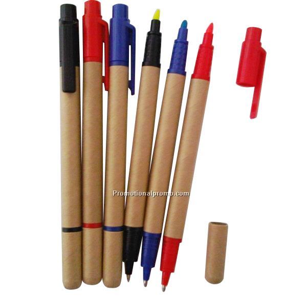 Eco friendly ballpoint pens, Eco ballpoint pens with highlighter, Promotional paper eco pens with highlighter