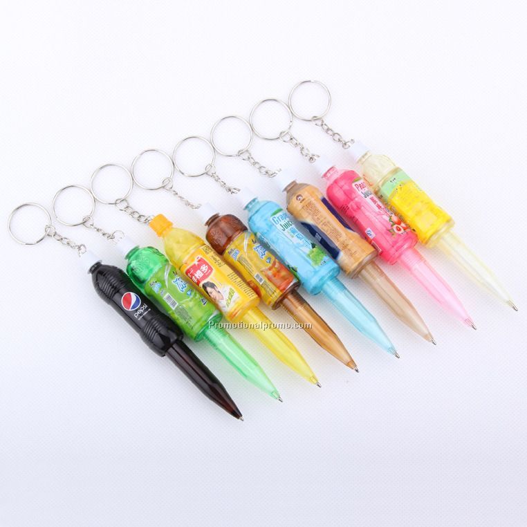Bottle Shaped Ballpoint Pen With Keychain