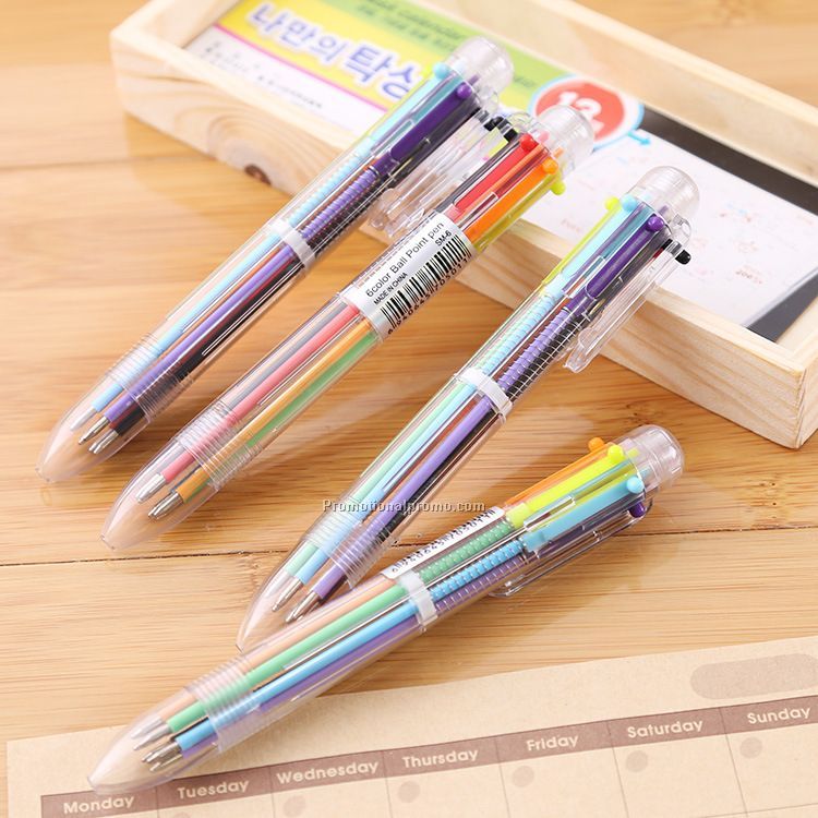 6 in 1 Colors Refill Ballpoint Pen, Promotional Plastic Pen