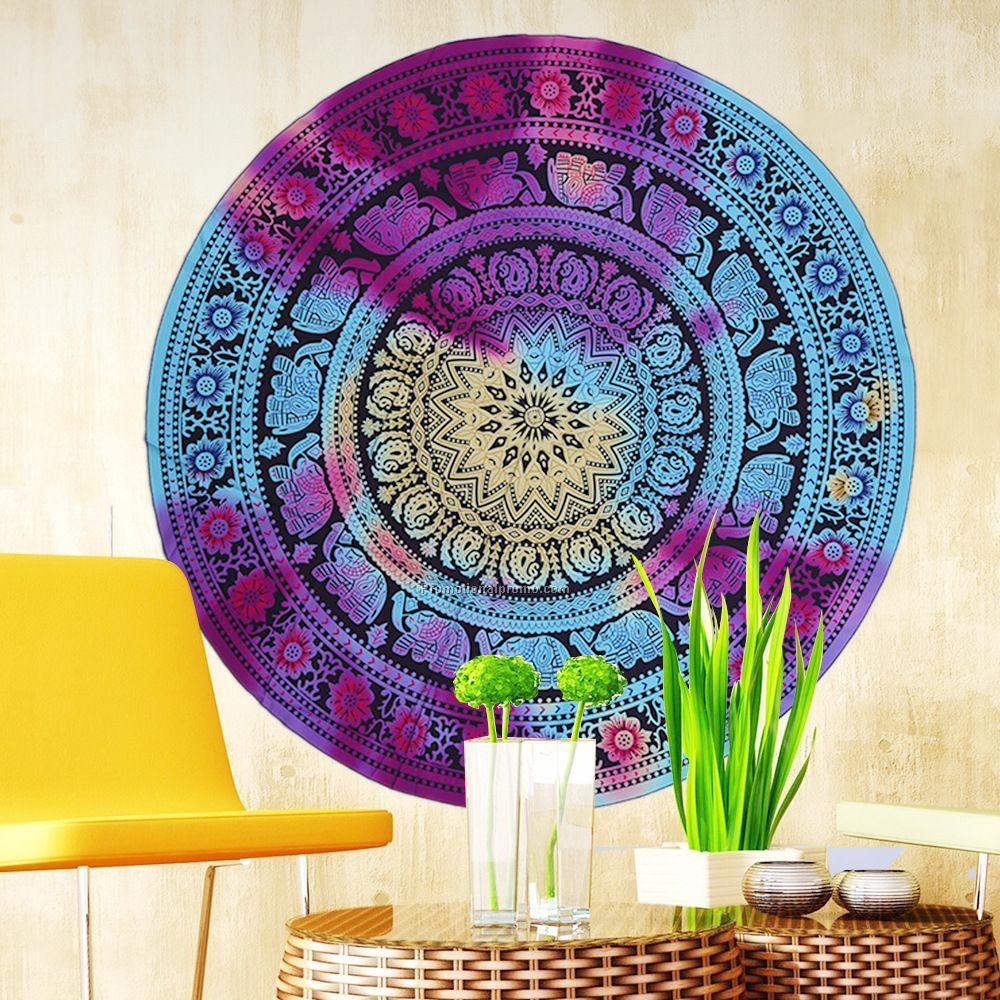 Custom digital printed microfiber round beach towels with cotton
