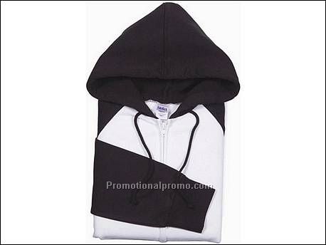 Bella Fleece Raglan Hooded Zip, White/Black