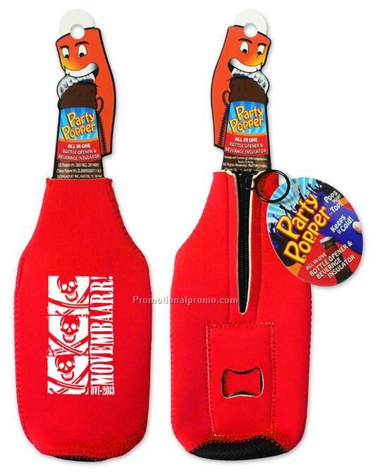 Neoprene koozie with a built in bottle opener