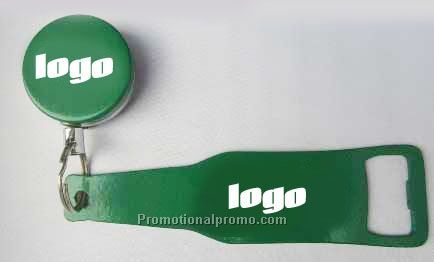 Beer bottle opener with pull reel