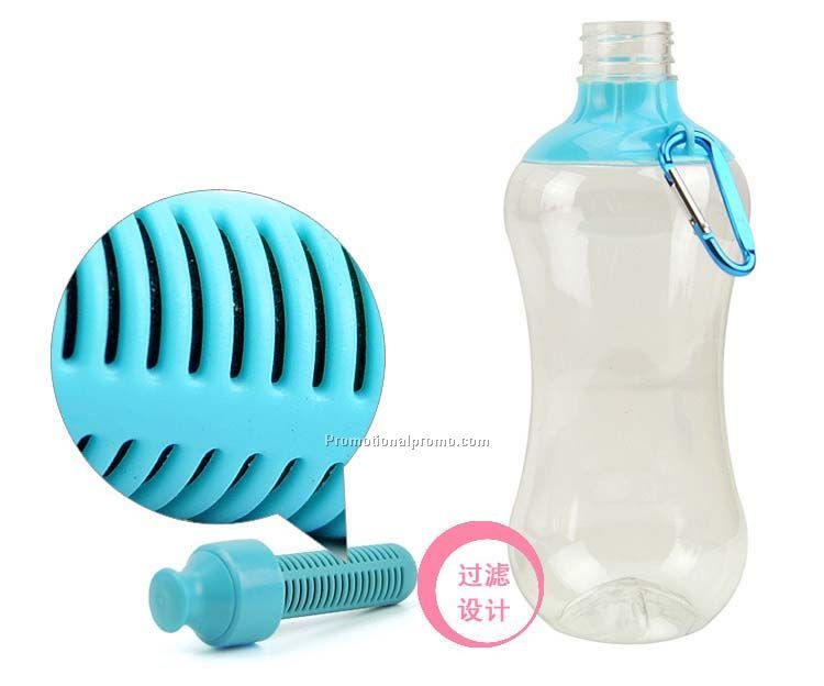Filtering water bottle with carabiner