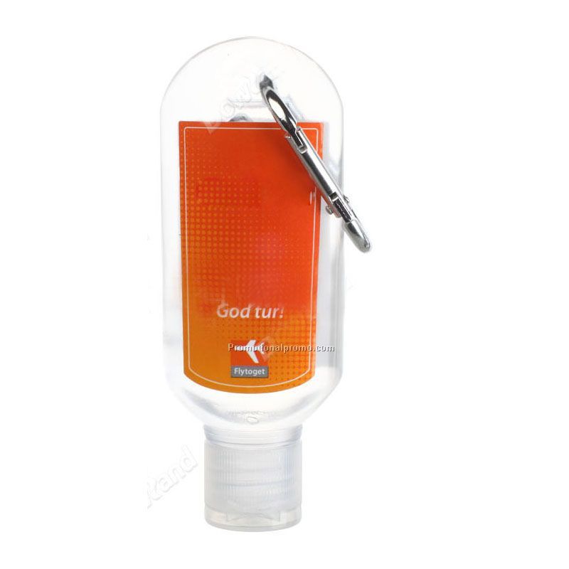 PET Hand sanitizer bottle with carabiner with flip top cap