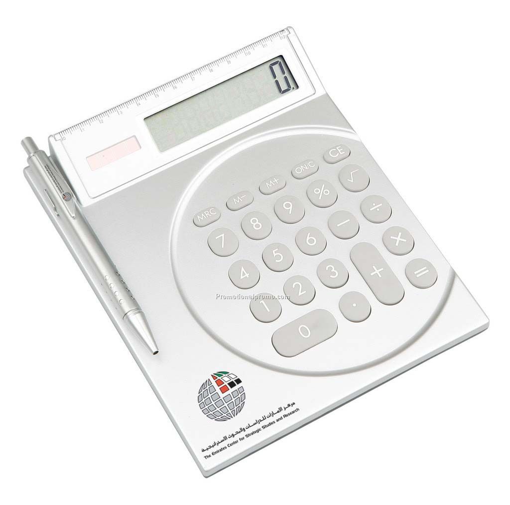 Silver Calculator with Pen and ruler set