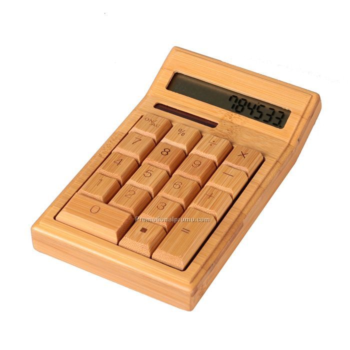 Genuine Bamboo Wood Eco-friendly Calculator, Solar Powered Calculator