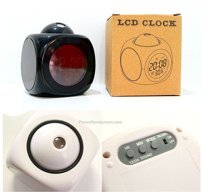 Classic Black And White Digital Projection Calendar Clock