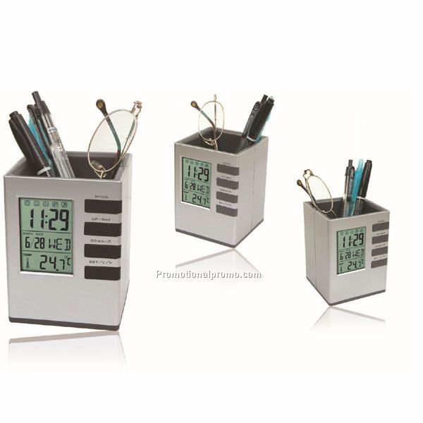Multi-function Pen Container Desk Calendar Clock