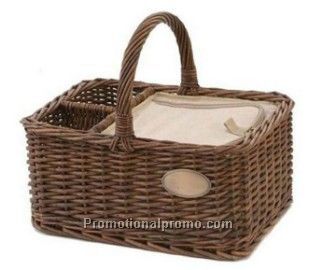 Handmade Fabric Eco Natural White Willow Wicker Rattan Storage Picnic Set Basket With Ice Bag