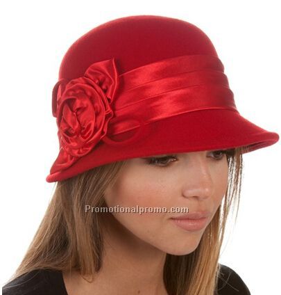 Vintage Style Wool Cloche Bucket Winter Hat with Satin Flower