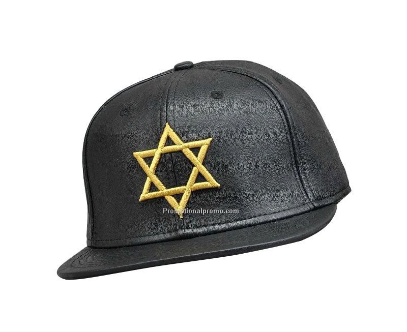 Black PU leather snapback with Star embroidery