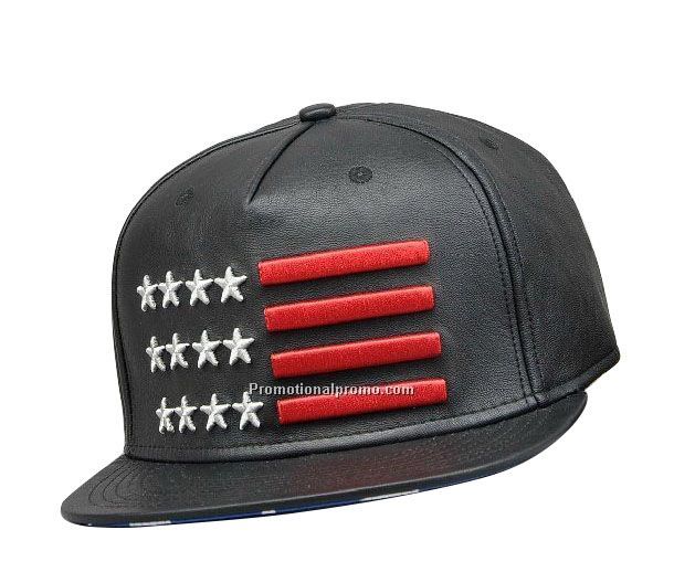 Black PU leather snapback with embroidery