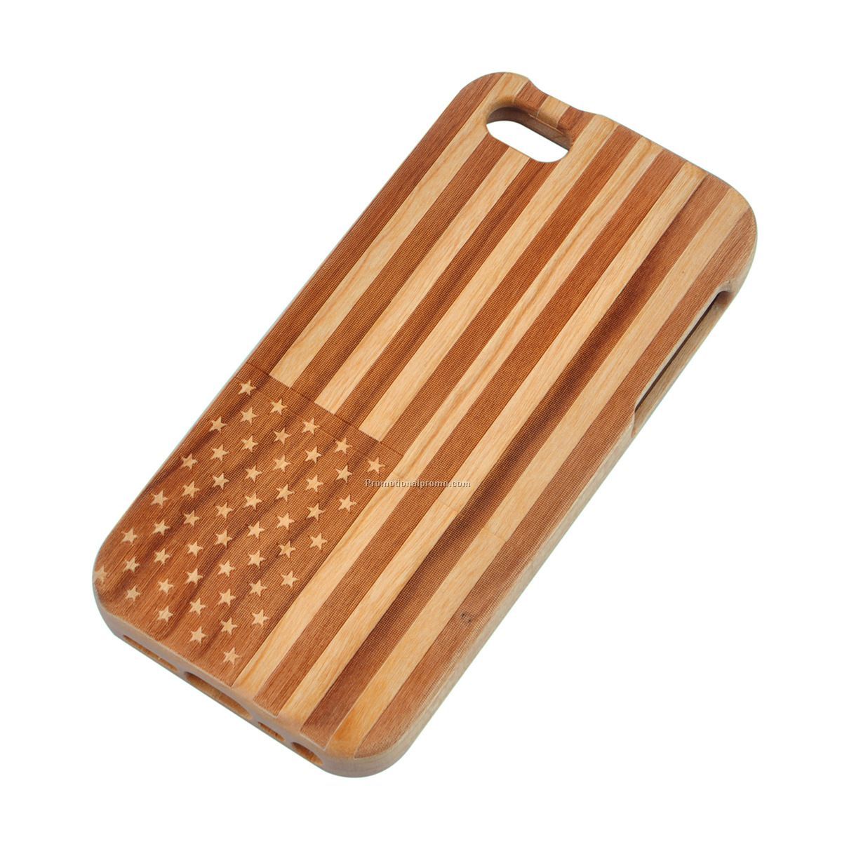 Engrave Flag Logo Wood Phone Case