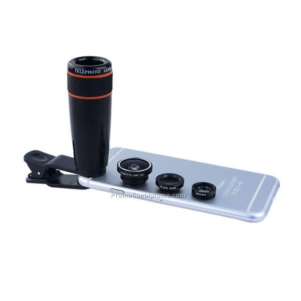 Clip Camera Phone Lens Set with 12X Zoom Telephoto Lens+ Wide Angle & Macro+ Fisheye Fish eye Lens for iPhone