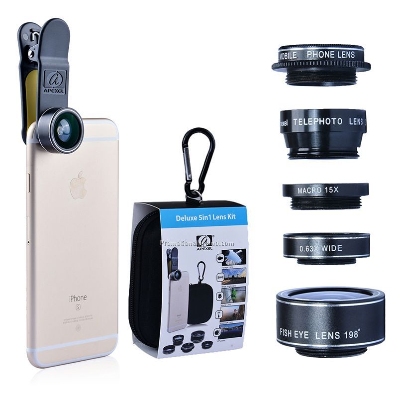 Hot Sale Promotional Travel GIft Custom Logo 5 in 1 Mobile Phone Camera Lens Kit