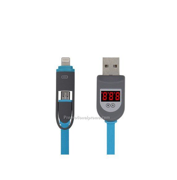 2 in 1 Digital Smart LCD Display Micro USB Lighting Data Charging Cable