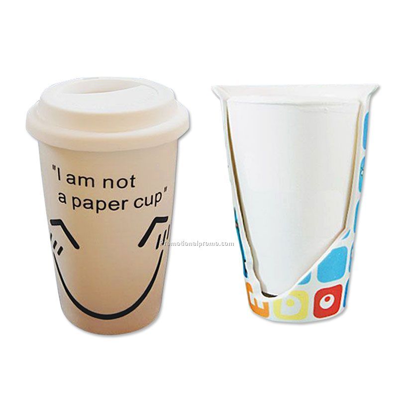 11 oz Double wall ceramic mug with silicone lid