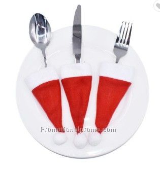 10Pcs/Set Christmas Hat Cutlery Bag Candy Gift Bag Cute Pocket Fork And Knife Holder Table Dinner Decoration Santa Claus Hat